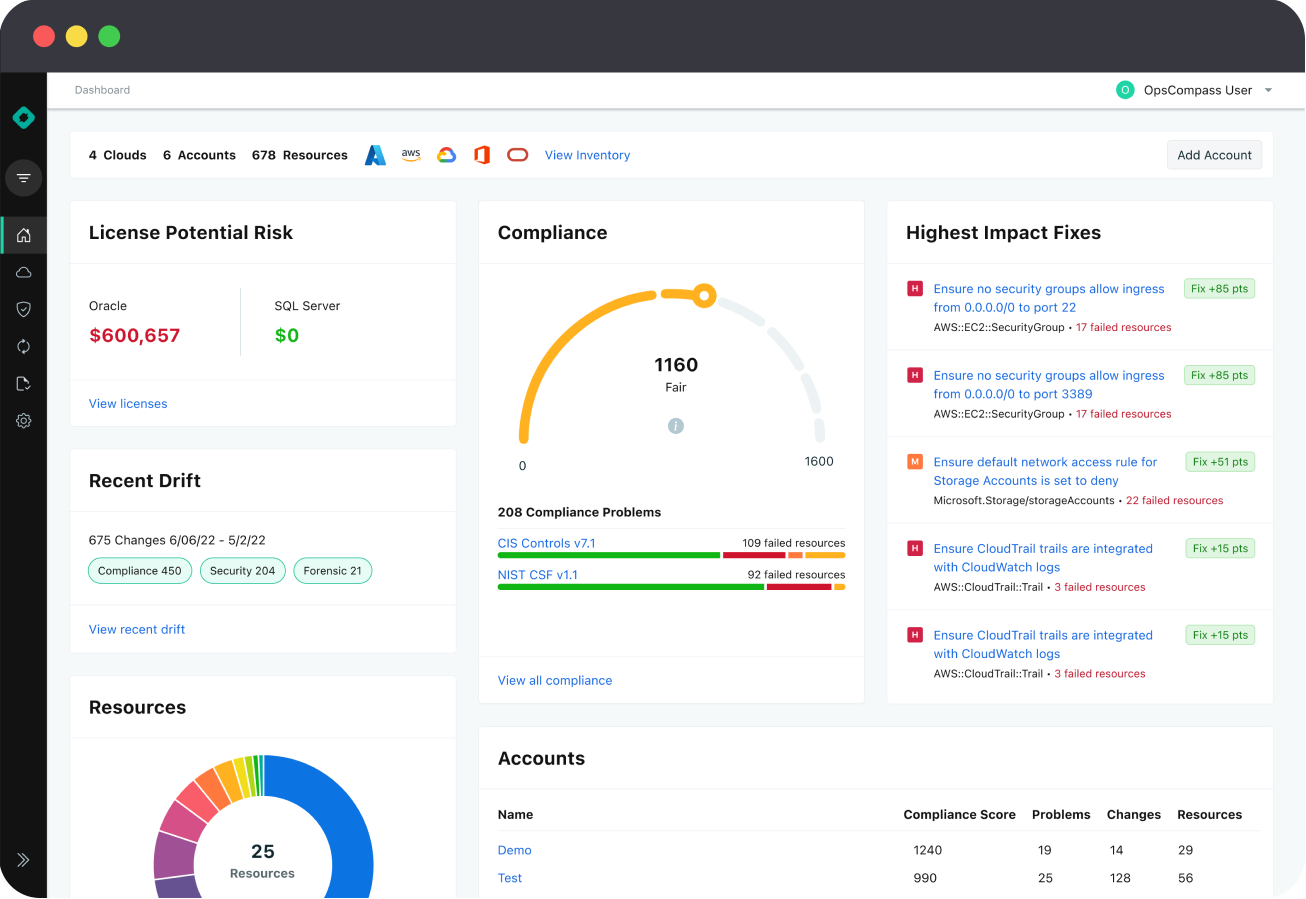 OpsCompass Home Dashboard